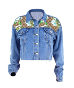 GG Floral Denim Jacket Front Style